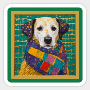 Gustav Klimt Style Dog with Colorful Scarf Sticker